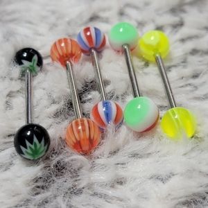 5 Colorful Barbells for Body Piercings, Tongue Piercing Jewelry